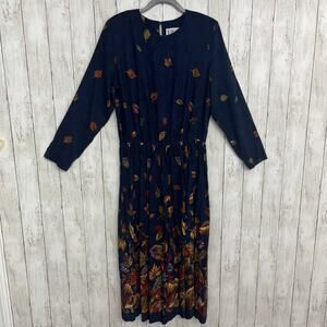 BF Classics Vintage 80s Fall Leaves Long Sleeve Teacher School Maxi Dress Plus